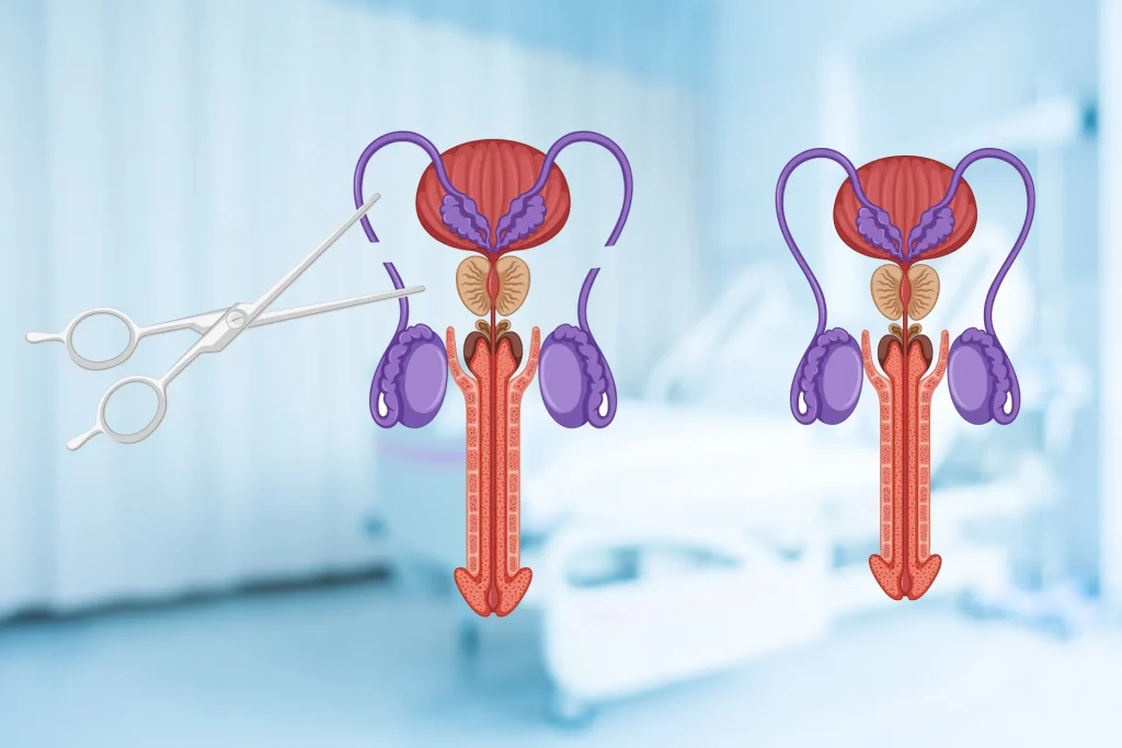 Diagram of male reproductive system showing surgical treatment procedure